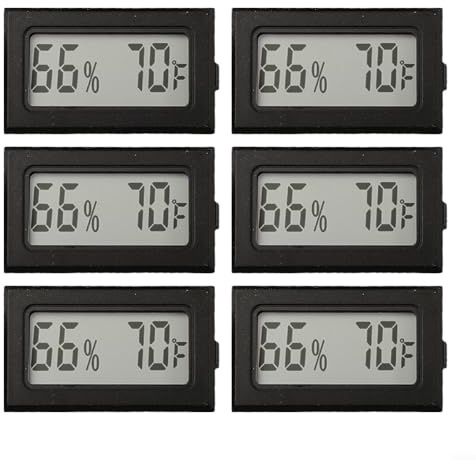 ZWEquipint Lot de 6 mini thermomètres hygromètres numériques, jauge de température et d'humidité intégrée avec sonde, plage de -45,6 °C à 21,1 °C pour maison, serre, cave à cigare, étui de guitare