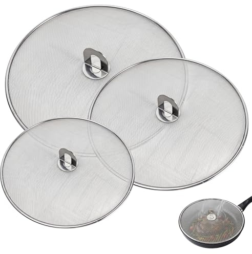 3 Pack Frying Pan Splatter Guard, 10in,11.5in,13in | Stainless Steels Splatter Screen for Prevent Burns, Splash Guard for Draining Water and Oil, Sifting Flour in Baking