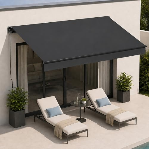 BelleMax Gelenkarmmarkise Markise,250x200cm Anthrazit,Terrassenmarkise mit Handkurbel,Einstellung(5-60°),280g/m² Stoff mit PU,Wasserdicht, Sonnenmarkise inkl.Wandhalterung für Balkon,Terrasse