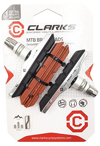 Clarks Mountain Rim Brake Pads - Pair of 72mm Alloy Carrier Brake Pads with Replacement Inserts Compatible with Mountain Bikes Ideal for All Weathers