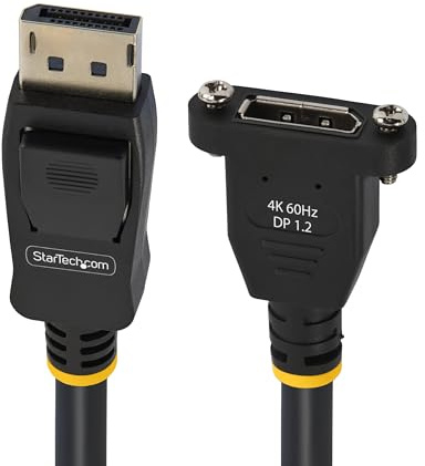 StarTech.com 3ft (1m) Panel Mount DisplayPort Cable - 4K x 2K - DisplayPort 1.2 Extension Cable Male to Female - DP Video Extender Cord with Panel Mount DP Connector - DP Monitor Cable (DPPNLFM3)