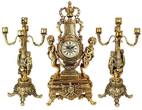 Design Toscano Chateau Beaumont Ensemble aus großer Standuhr und Kandelabern, 30,5 x 21,6 x 61 cm