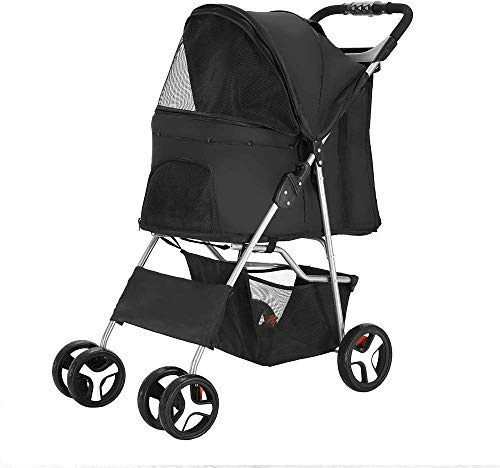 New Dog Puppy Cat Pet Travel Stroller Pushchair Pram Jogger Buggy Swivel Wheels (Black)