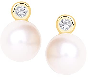 My Gold Damen Perlen Ohrringe Gold 333 Ohrstecker Echtes Gelbgold (8 Karat) Zirkonia Süßwasserperlen Ø 5mm Perlstecker Orif