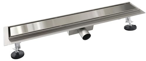 Aica Caniveau de Douche Italienne Acier Inoxydable 70 cm Siphon Sol D'évacuation le Modèle 2 en 1 à Carreler Drain de Douche Rectangulaire Extra Plat Argent