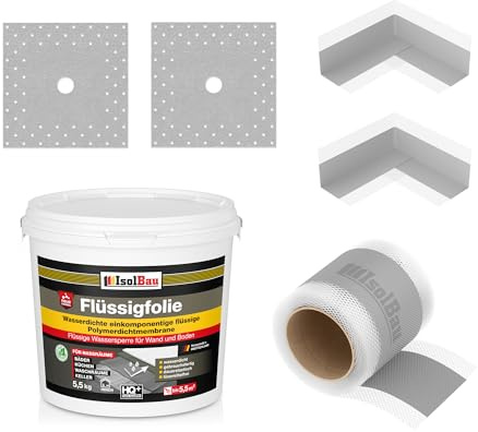 Isolbau Dicht-Set - Inkl. 1x Flüssigfolie (5,5 kg), 1x Dichtband (5 m), 2x Innenecken & 2x Manschetten