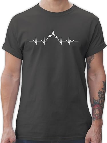 T-Shirt Herren - Symbol und Zeichen Outfit - Herzschlag Berge - L - Dunkelgrau - Wanderfreunde Geschenk Berg Tshirts Geschenke für Wander Shirts wandern Tshirt Hiking männer Shirt wandershirt