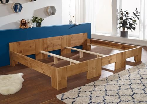 Rima Familienbett 240-270x200 Capri | Vollholz | Fichte - dunkel gewachst | Original Familienbett | Massivholz | Natur | Stabil | Modular Erweiter- und Rückbaubar