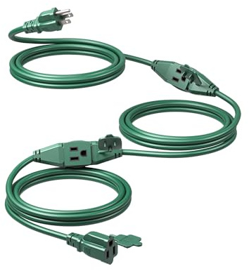 DEWENWILS 25Ft Outdoor Extension Cord, Evenly Spaced 3 Outlets Plugs with Safety Cover, 16/3 SJTW Weatherproof Wire for Outdoor String Lights, ETL Listed