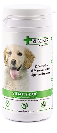 4-BEINER Vitality-Dog, 12 Vitamine für Hunde mit Vitamin B Komplex, Nahrungsergänzungsmittel für Immunsystem, Nerven & Fell, als Barf Ergänzung geeignet, 100 Tabletten