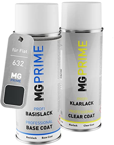 MG PRIME Vernice per auto Kit di bombolette a spruzzo per Fiat 632 Nero Metallizzato/Schwarz Metallic Bomboletta spray da 400ml di vernice di base vernice trasparente