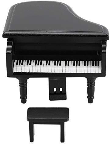 1:12 Échelle Piano De Collection pour Maison De Poupée Modèle Jouet Simulation en Bois Dollhouse Meubles Grand Piano avec Tabouret Ornements Maison Décor(Noir)