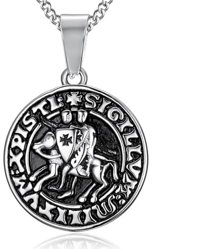 BOBIJOO Jewelry - Pendentif Collier Blason Sceau Chevalier Templier Acier 316L Argenté Chaîne
