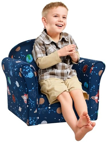 HOMCOM Children's Armchairs Toddler Chair Kids Mini Sofa Planet-themed w/Non-slip Feet, for Bedroom, Blue
