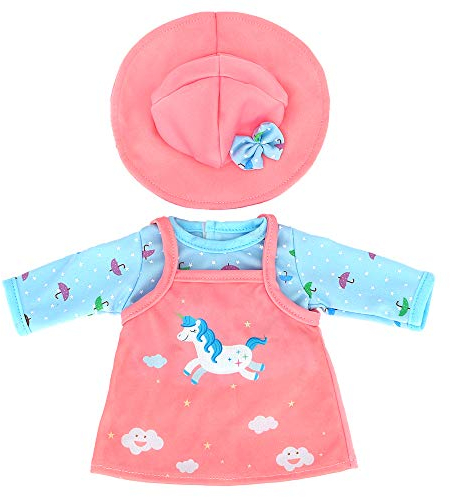 ZWOOS Puppenkleidung für New Born Baby Doll, Einhornmuster Outfit mit Hut für Puppen 35-43 cm