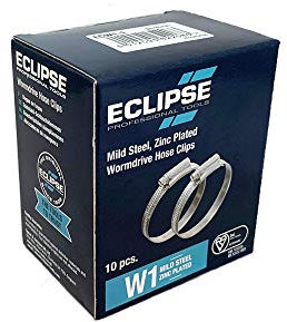 Eclipse Professional Tools ECW1-1 W1 Box of 10 25-35mm (1 - 1 ⅜) Mild Steel Worm Gear Hose Clamps