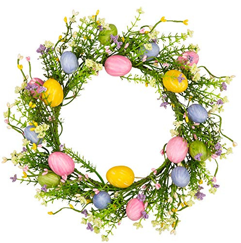 VGIA 12 inch Artificial Easter Wreath with Colored Egg and Mixed Twigs Spring Wreath for Front Door with Easter Decorations