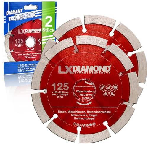 LXDIAMOND 2x Diamant-Trennscheibe 125mm x 22,23mm Beton Stein Ziegel Mauerwerk passend für Diamantfräse Schlitzfräse Mauernutfräse Mauerschlitzfräse Wandfräse Diamantscheibe 125 mm - in Profi Qualität