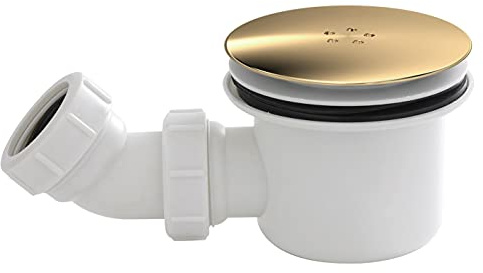 nuie STW005 Shower Waste Bonde de Douche Moderne Blanche à débit Rapide avec Couvercle, 99 x 116 x 116 mm, Blanc/Laiton brossé