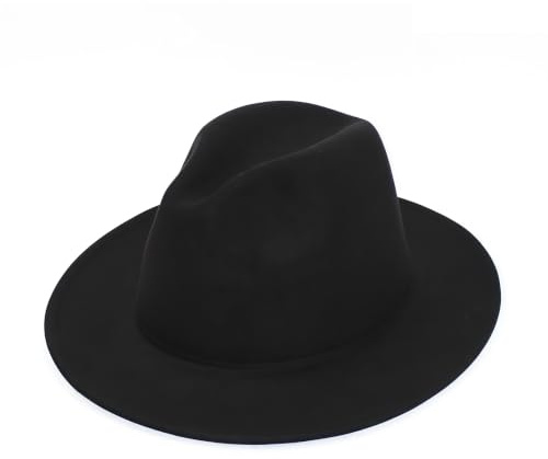 Bamboopack Frauen Klassische Schwarze Wollmischung Fedora Hut Flache Krempe Panama Hut Jazz Hut Kappe Kirche Derby Kappe