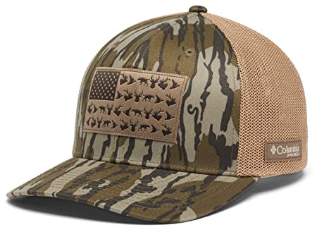 Columbia Unisex PHG Camo Mesh Ball Cap, Mossy Oak Bottomland/Game Flag, L-XL