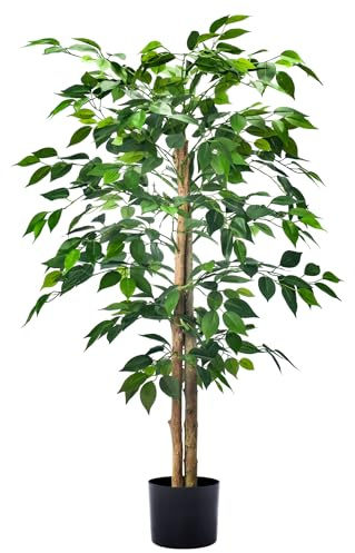 HAIHONG 4FT Artificial Ficus Trees with Realistic Leaves and Natural Trunk, Faux Ficus Tree with Sturdy Plastic Nursery Pot, Fake Ficus Tree for Office Home Farmhouse for Indoor Outdoor Decor