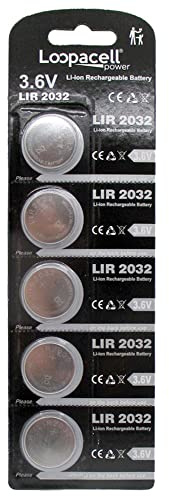 My Battery Supplier 5 Loopacell LIR2032 Lithium Rechargeable 3.6V Coin Cell Batteries