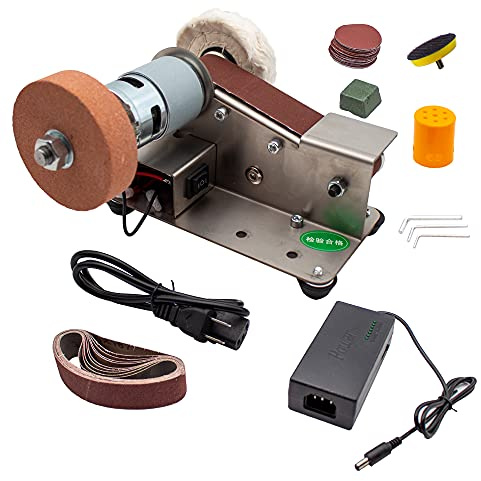 Toplionace 100-240V Multifunktionaler Elektrischer Bandschleifer, DIY Polierschleifscheibe mit Festem Winkelmesserschärfer