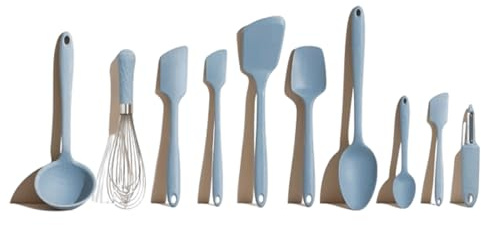 GIR: Get It Right - 10 Piece Silicone Utensil Set - Ladle, Spatulas, Flip, Spoons, Whisk, Potato Peeler & Spoonula, Heat Resistant, Dishwasher Safe, Kitchen Utensil, Baking Supplies - Slate