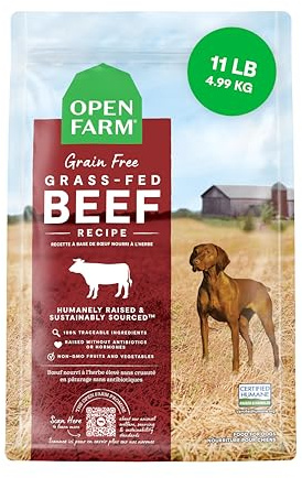 Open Farm, Grain-Free Dry Dog Food, Complete & Balanced Kibble, Sustainably & Ethically Sourced Ingredients, Non-GMO Veggies & Superfoods to Support Overall Health, Grass-Fed Beef Recipe, 11lb Bag