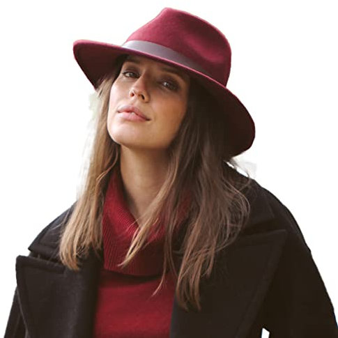 House of Ord Cape Town Blake Fedora Filzhut Damen 100% Wollfilzhut Herren Winterhut Herbst Hut UV Schutz - in Größen M/57cm, L/59cm, XL/61cm - Größe: L/XL: 59 cm Farbe: Rot