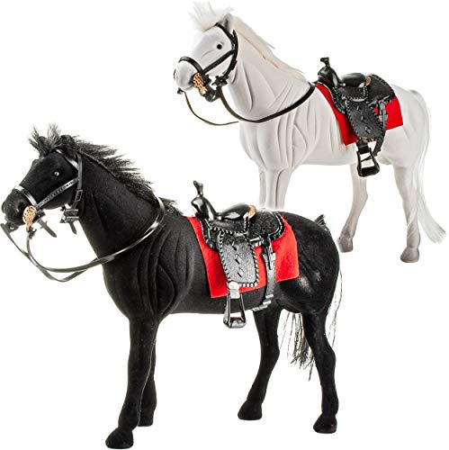 alles-meine.de GmbH großes Pferd/Rappe/Schimmel - schwarz - weiß - mit abnehmbaren Sattel - 23 cm hoch - ideal auch für 29 cm Spielzeug Puppen/Pferde beflockt - weiches Fel..