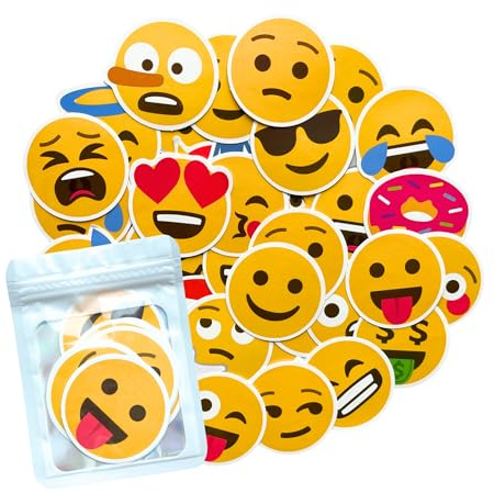 HNTR® Emotion Stickers | 50 Large Yellow Smiley Face Stickers | Fun & Expressive Sticker Pack for Journals & Laptops