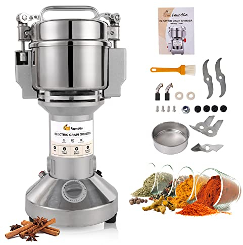 FoundGo 300G Moulin à Céréales Électrique, Grinder à Grain Farine 25000RPM Haute Vitesse en Acier Inoxydable, Broyage Superfin, Protection de Surcharge pour Épices/Graines (Type de balançoire)