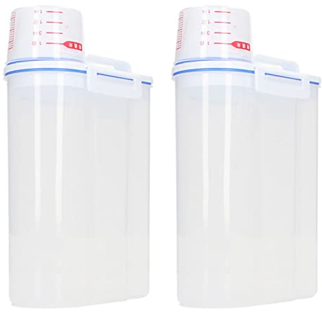 TOPINCN 2Pcs Rice Storage Container, 2.5L Dry Food Airtight Container Plastic Rice Dispenser Bin Cereal Containers Dispenser Measuring Cup Pour Spout Rice Beans Grains Flour