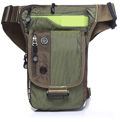 LEFAH Biker Taille und Beinbeutel wasserdichte Fanny-Taille-Taille-Hüftgürtel-Bumps-Taschen Motorrad Oxford Männer Taille Bein Drop-Oberschenkel-Tasche mit karabiner (Color : 1 Green)