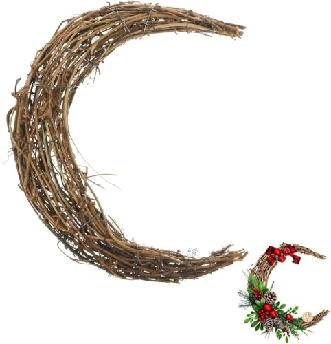 Ciieeo Crescent Moon Grapevine Wreath Natural Rattan Vine Branch Garland DIY Craft Floral Hoop Ring Moon Shape Wreath for Christmas Wedding Party Rustic Wall Hanging Decor 11.7 Inch