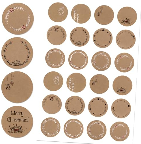 120 Stk 4cm Kraftpapier Aufkleber zum Beschriften Weihnachten Etiketten Selbstklebend Marmeladenglas Weihnachtsaufkleber Weihnachtssticker Geschenksticker für Geschenktüten Gewürzetiketten