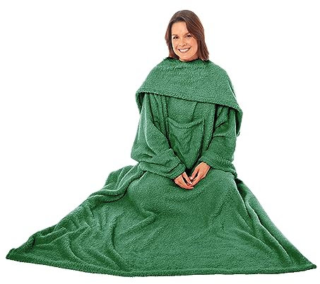 Olivia Rocco Wearable TV Blankets Soft Cosy Fleece Slankets Unisex Women Men Fluffy Plush Throws with Sleeves and Pocket Winter Adults Throw Blanket for Bed Sofa Couch 140x183cm, Emerald Green