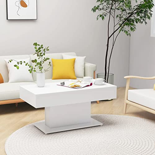 Hovothy Table Basse Blanc 96x50x45 cm Aggloméré Moderne Décoration Intérieure Table de Salon Résistance à l'humidité Large Dessus de Table pour Placer Collations Boissons Magazines