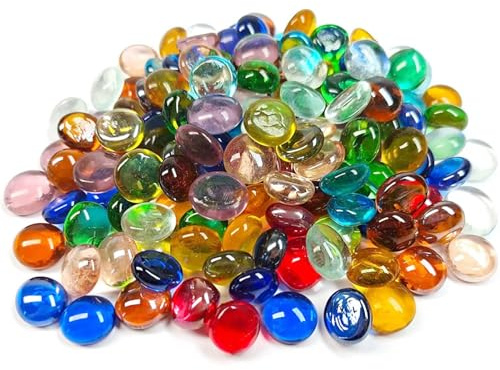 2LB Mini Cuentas de Vidrio, Piedras Mancala en Colores Mezclados, Cuentas de mármol de Fondo Plano para el hogar, Artes Decorativas, artesanía y Relleno de jarrones (0.5~0.7) Aprox.340PCS