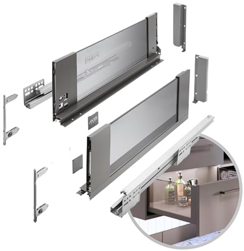 GTV - Schubladensystem AXIS PRO | Schublade mit Glasseiten | Schubkasten | Schubkastensystem | Höhe: 167 mm Länge: 550 mm | Anthrazit mit Rauchglas