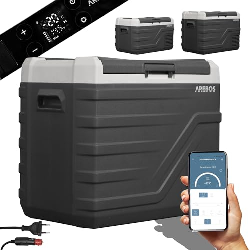 Arebos Kompressor Kühlbox 43 Liter | Elektrische Gefrierbox mit APP & Smart-Steuerung | Mobile Kühltruhe mit USB-Anschluss | bis -20 °C | 12/24 V 230V | für Auto,LKW,Camping,Boot,Wohnmobil