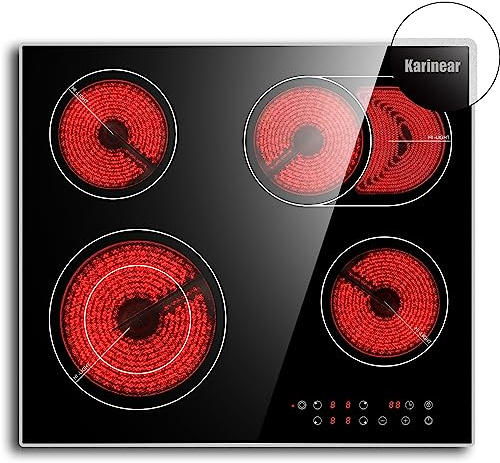 Karinear Plaque Vitrocéramique 4 Feux avec Cadre en Métal, 6600W, Plaque Eletrique 4 Foyers Encastrable, Table de cuisson Vitro avec Commande Tactile, Minuterie, Sécurité Enfant, 220V-240V, sans Prise