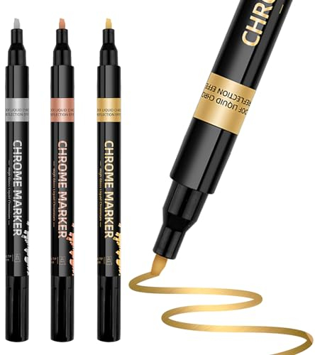 Acrylic Paint Pens, 3 Pack Glass Pens, Marker Pens, Metallic Pens, Permanent Marker Pen Mirror Effect, Chrome Paint Metallic Marker Pens for Art Crafts, Christmas Cards, Rock Painting - 3 Colors