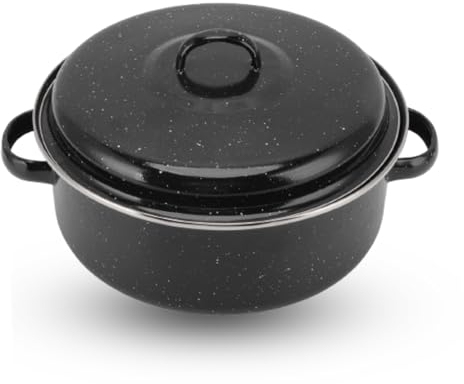 Roasting Pan with Lid, Round Roaster Pan Enameled Roasting Pan Black Covered Roaster Pan Non Stick BBQ Pot Roast Pan for Small Turkey(26cm)