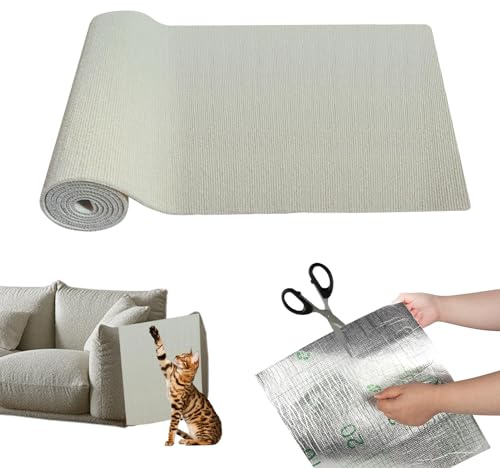 Kratzmatte Katze 40 x 300cm, Katzen Kratzteppich Selbstklebend,Katzenkratzmatte Kratzbrett Wand, Katzenkratzbretter katzenspielzeug für Möbel Couch Sofa Wand Tür Schutz (Weiß,40 x 300cm)