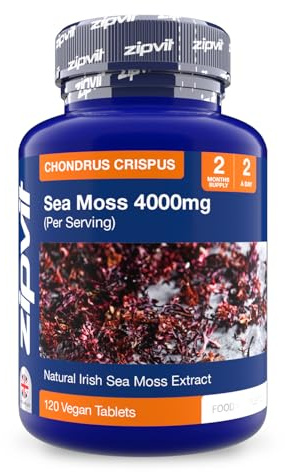 Zipvit Irish Sea Moss Tablets 4000mg, High Strength Seamoss Supplement, Sustainably Sourced, 120 Vegan Tablets, 2 Months Supply