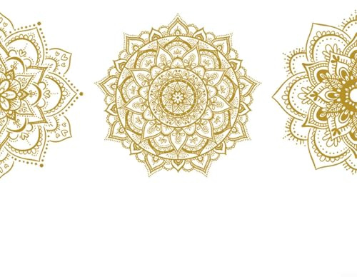 CWOQOCW Autocollants muraux Mandala Lotus - Thème marocain - Autocollant mural doré - Fleur de lotus - Décoration murale d'extérieur pour décoration zen et décoration de chambre