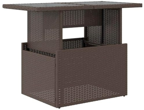 vidaXL Mesa de Jardín Superficie de Vidrio, Mesita de Centro Comedor, Mueble Auxiliar, Decoración para Patio Terraza, Ratán PE Marrón